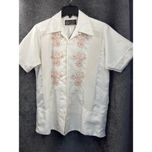 Mexican Guayabera Shirt Men's 38 White Embroidered Yucatán Wedding Fiesta‎